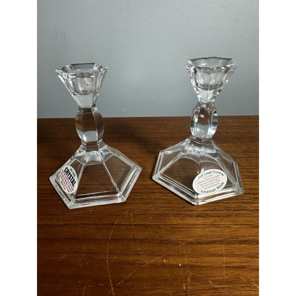 2 Vintage Michal C Fina Lead Crystal Candlesticks Candle Holders 4"